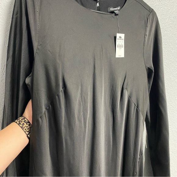 NEW EXPRESS $98 BLACK SATIN LONG SLEEVE ASYMMETRICAL HEM MAXI DRESS SIZE LARGE - Picture 6 of 12